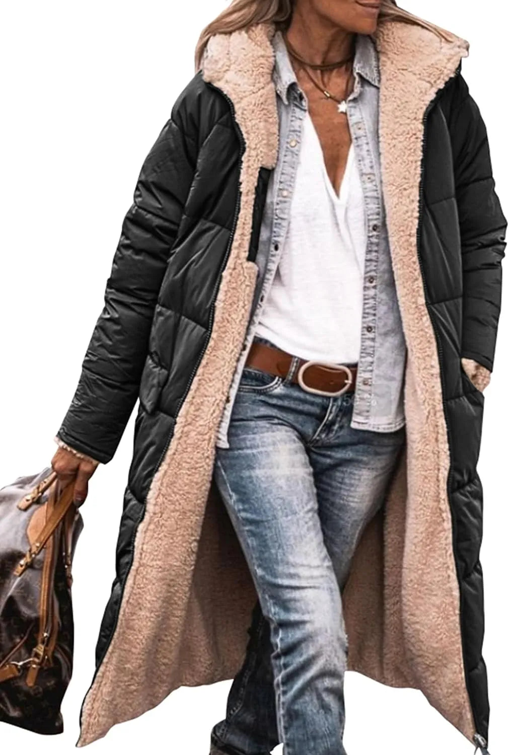 Camilla™ - Reversible Warm Long Jacket with hood